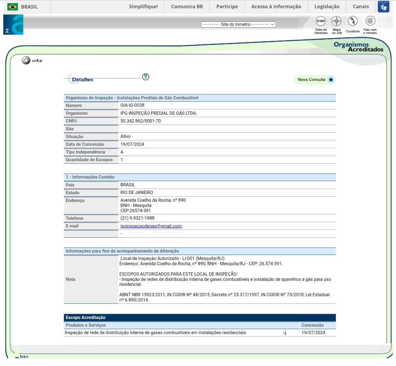 Credencial INMETRO - IPG Inspeções